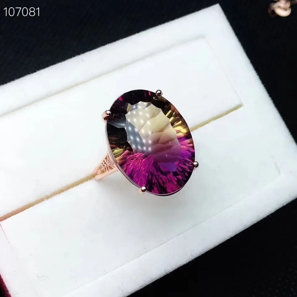 

Uloveido Adjustable Rose Gold Color 925 Sterling Silver Natural Ametrine Ring, Rare Gems in Two Colors, Ladies Ring 20% FJ322
