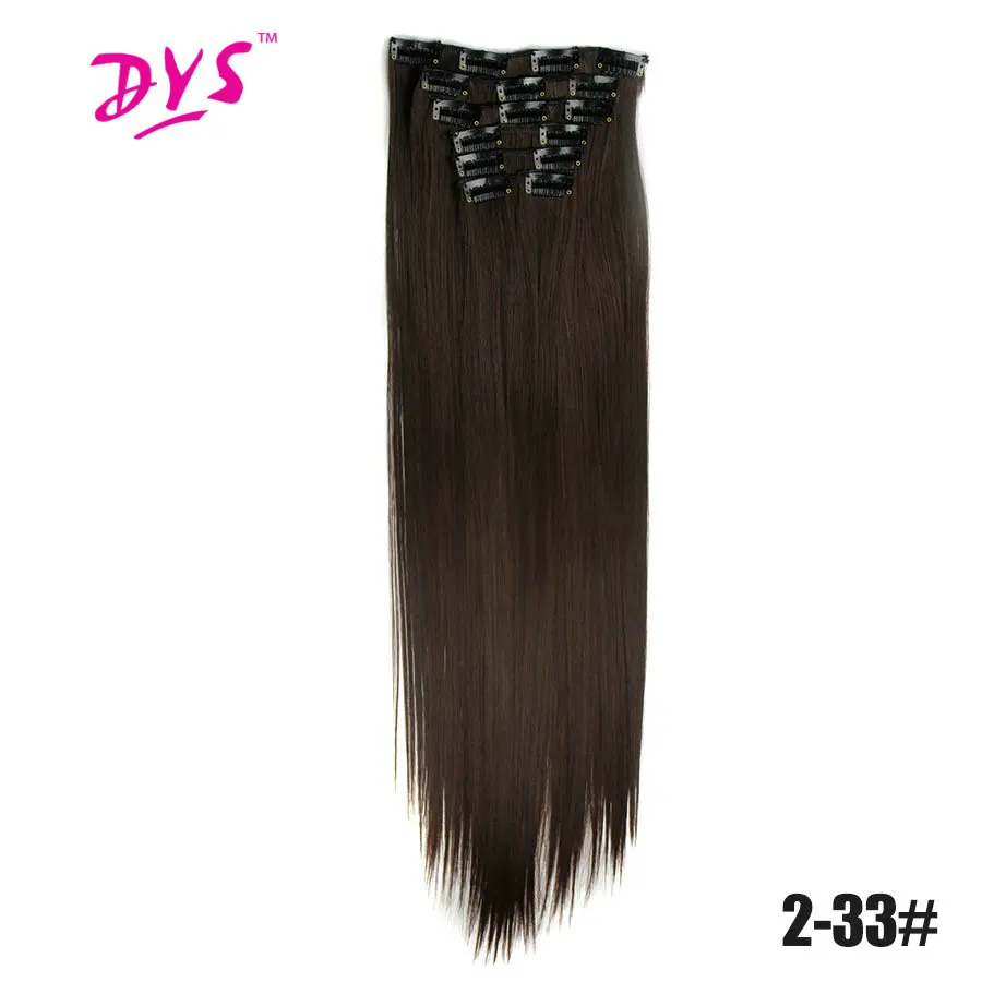 Deyngs, 16 клипсов/шт, Длинные прямые натуральные накладные волосы, синтетические волосы, удлинение, 24 дюйма, на клипсах, женские волосы, части, высокая температура - Цвет: #60