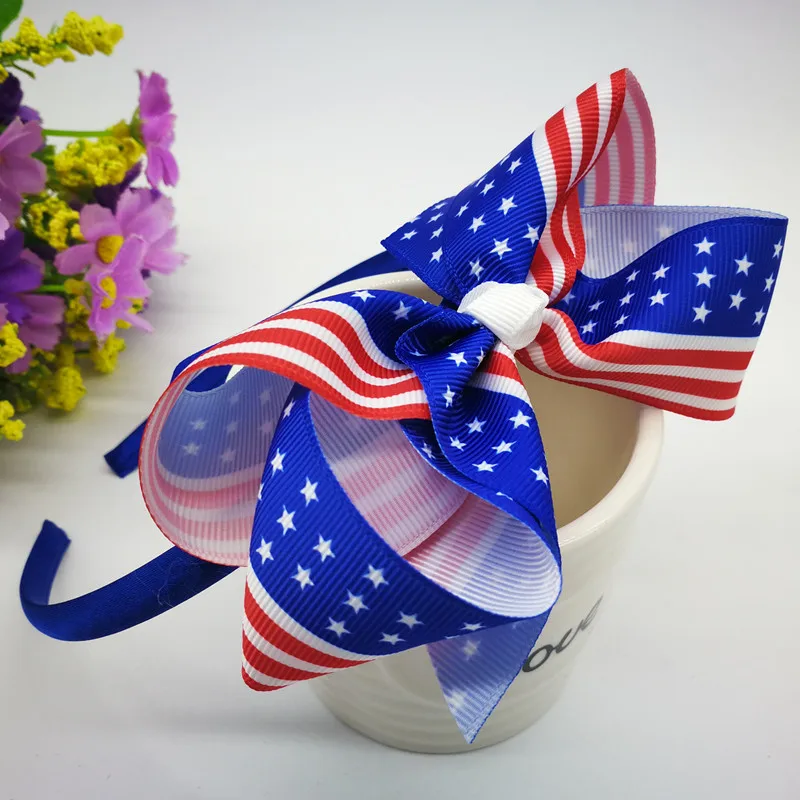 12 шт. головная повязка с американским флагом 4th of July ободок бантиком красный Белый