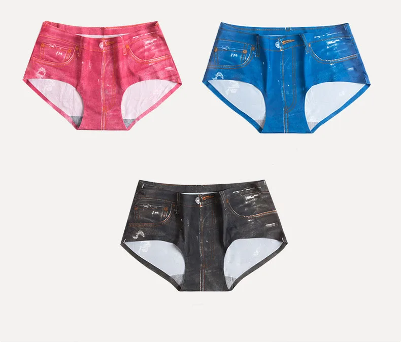 

Ultra-Thin Ladies Briefs Denim Printing Women Intimates Seamless Female Lingerie Mid Rise Girl Panty Butt lifter Panties