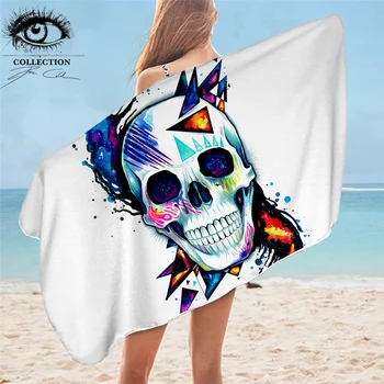 

Skull by Pixie Cold Art Bathroom Towel Colorful Skull Microfiber Beach Towel Watercolor Geometric Hippie Gothic Blanket 75x150cm