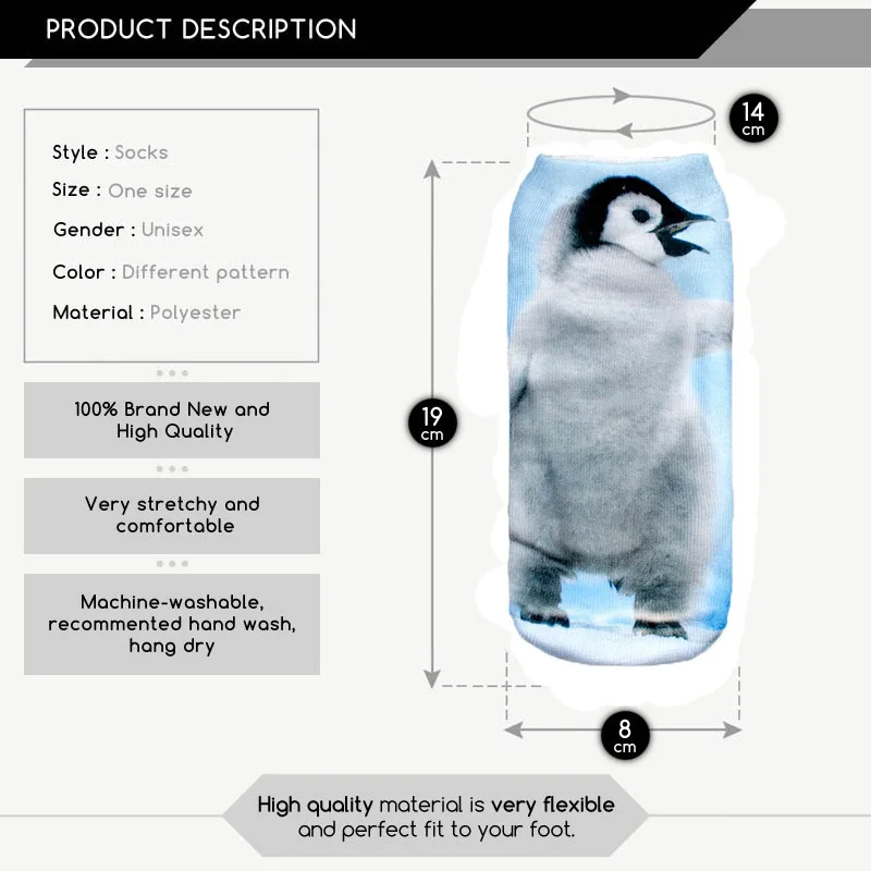 Носки с принтом пингвина для бега, носки-башмачки с закрытым носком, мужские и женские короткие невидимые носки без пятки