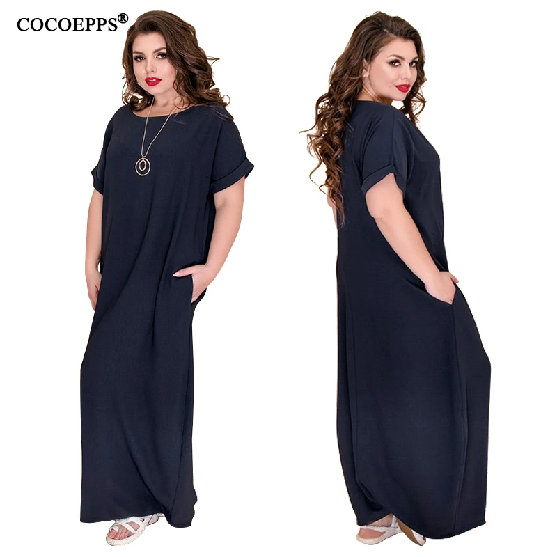 5XL 6XL Casual Plus Size Summer Long Dress Women Large Size Loose Maxi Dress Big Size Women Clothing Floor Length Dress