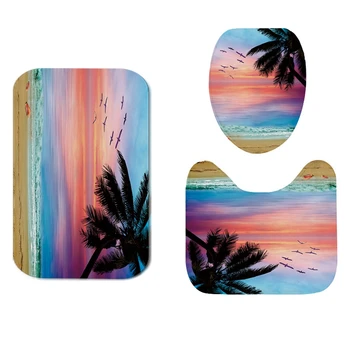 

3Pcs/Set Seaside Print Non Slip Toilet Bathroom Pad Carpet Absorbent Pedestal Rug Lid Toilet Cover Bath Mat