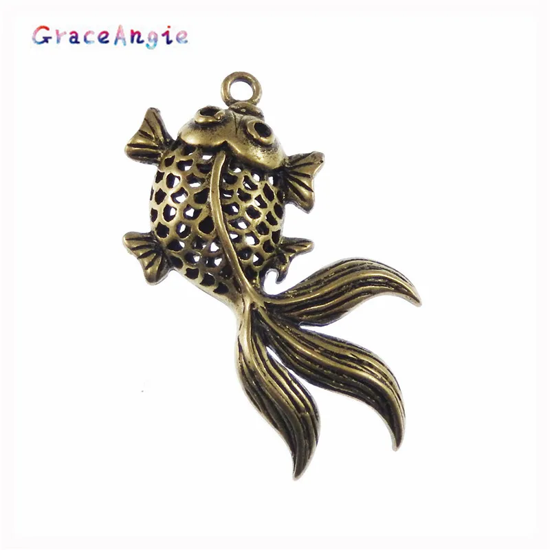 

10PCS Vintage Style Bronze Tone Brass Goldfish Pendant Charm Jewelry Finding