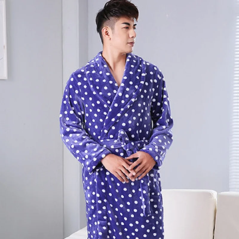 2020 New Mens Robes Robes Men Thick Nightgown Robe Sets Winter Long Sleeves Cute Coral Couple Oversize Big Gown Bathrobe S67 