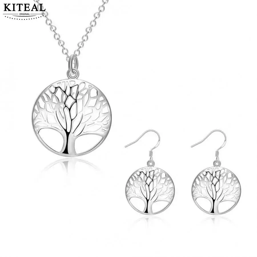 

Gorgeous silver jewelry sets tree of life Necklace+ Earrings Sets for women 100% Top quality