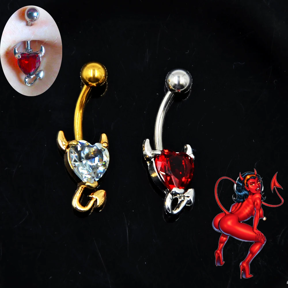 

BOG-10PC 316L Surgical Steel Heart Zircon Devil Belly Button Ring Crystal Navel Piercing Ring Nombril Ombligo Body Jewelry 14g