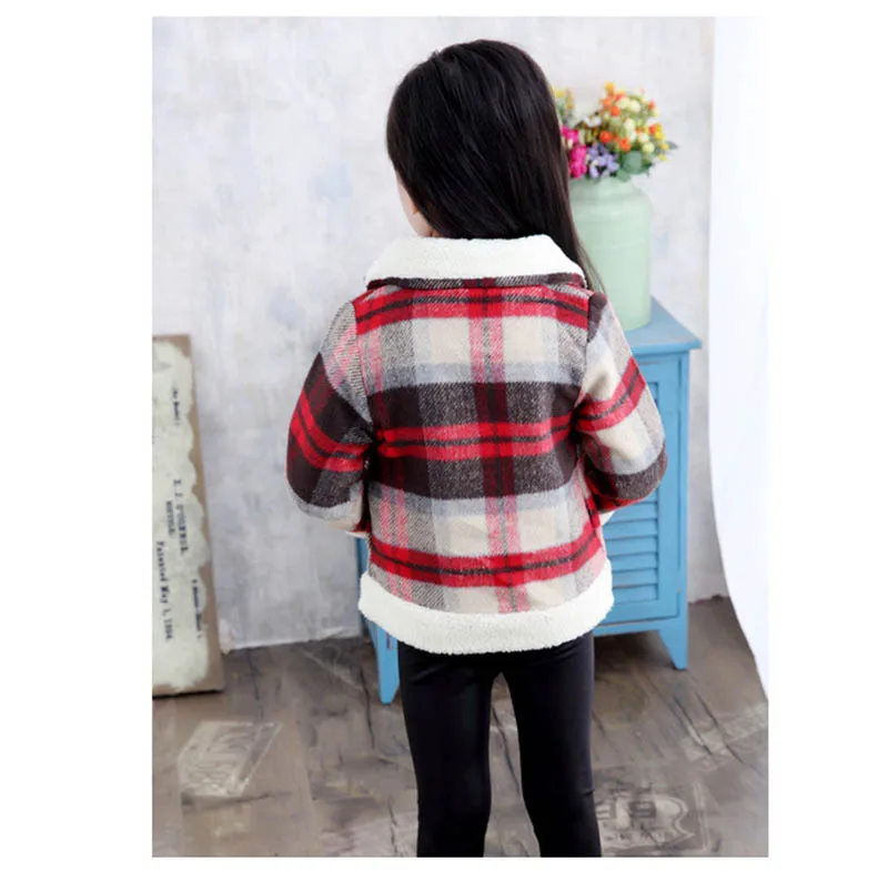 Autumn fall plaid thicken woollen jacket for girls kids zipper casual coat for girl woolen coat for girls (7)
