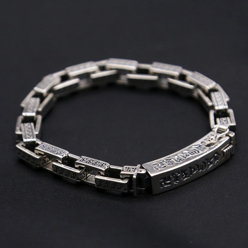925 серебряный мужской браслет классический буддийский символ цепи S925 тайский серебряный браслет мужские ювелирные изделия подарок тяжелый Шарм Браслет