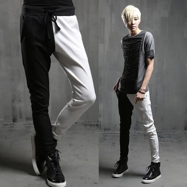 mens black and white pants