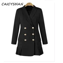 Новые осенние женские блейзеры Vestido, большие размеры, тонкие, однотонные, двубортные, MD-длинные, боковые, с рюшами, блейзеры для женщин, большая верхняя одежда