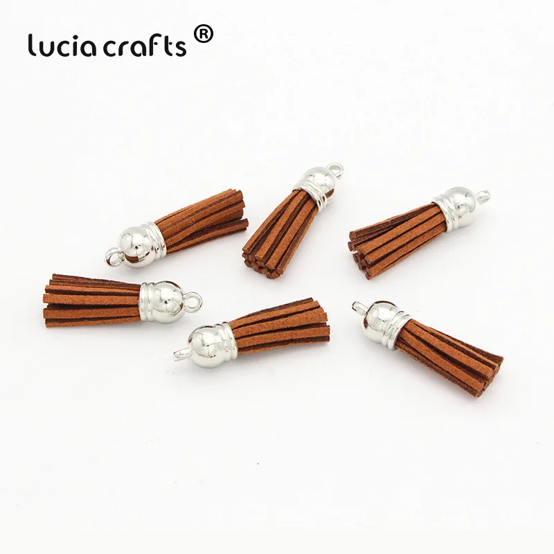 Lucia crafts 12 шт/24 шт замшевый брелок с кисточками на ремешке для мобильного телефона, ювелирные подвески, 4 см, Кожаные Кисточки с серебряными крышками I0103