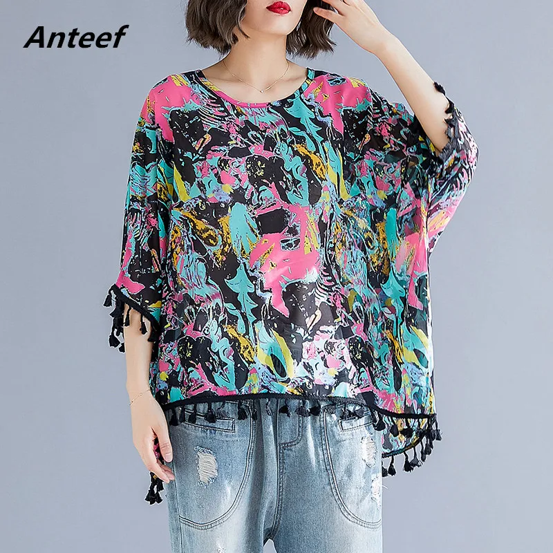 

chiffon vintage floral summer plus size korean casual loose tee t shirt women t-shirt ladies tshirt 2019 tops streetwear clothes