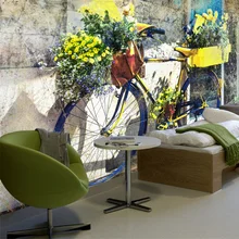 Foto personalizada Europea 3D alta calidad no tejido Mural papel pintado bicicleta Vintage Floral Fondo hojas verdes para la sala de estar