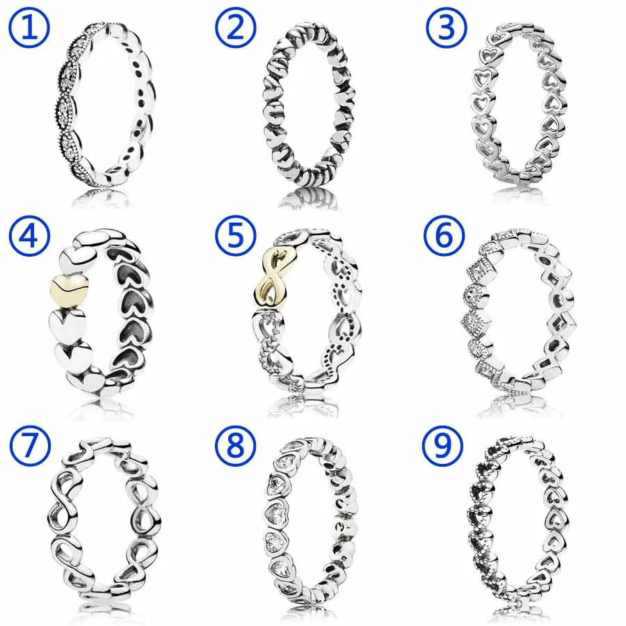 

30% Silver Ring Sparkling Heart Stacking Infinite Shine With Crystal Ring 925 Sterling Silver DIY Pandora Jewelry
