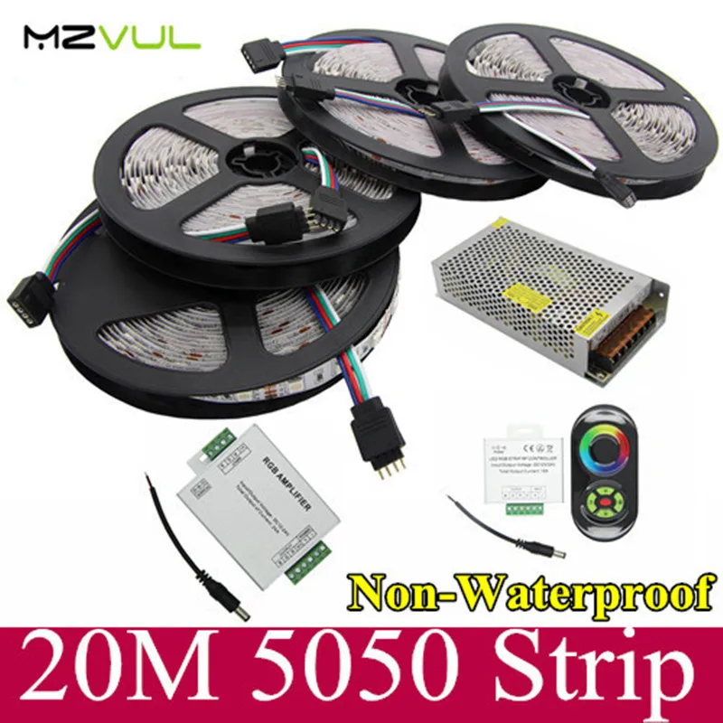 

20M 5050 RGB LED strip light 60Leds/M SMD Flexible +18A Wireless Touch Remote Controller+24A Amplifier+12V 20 A Power