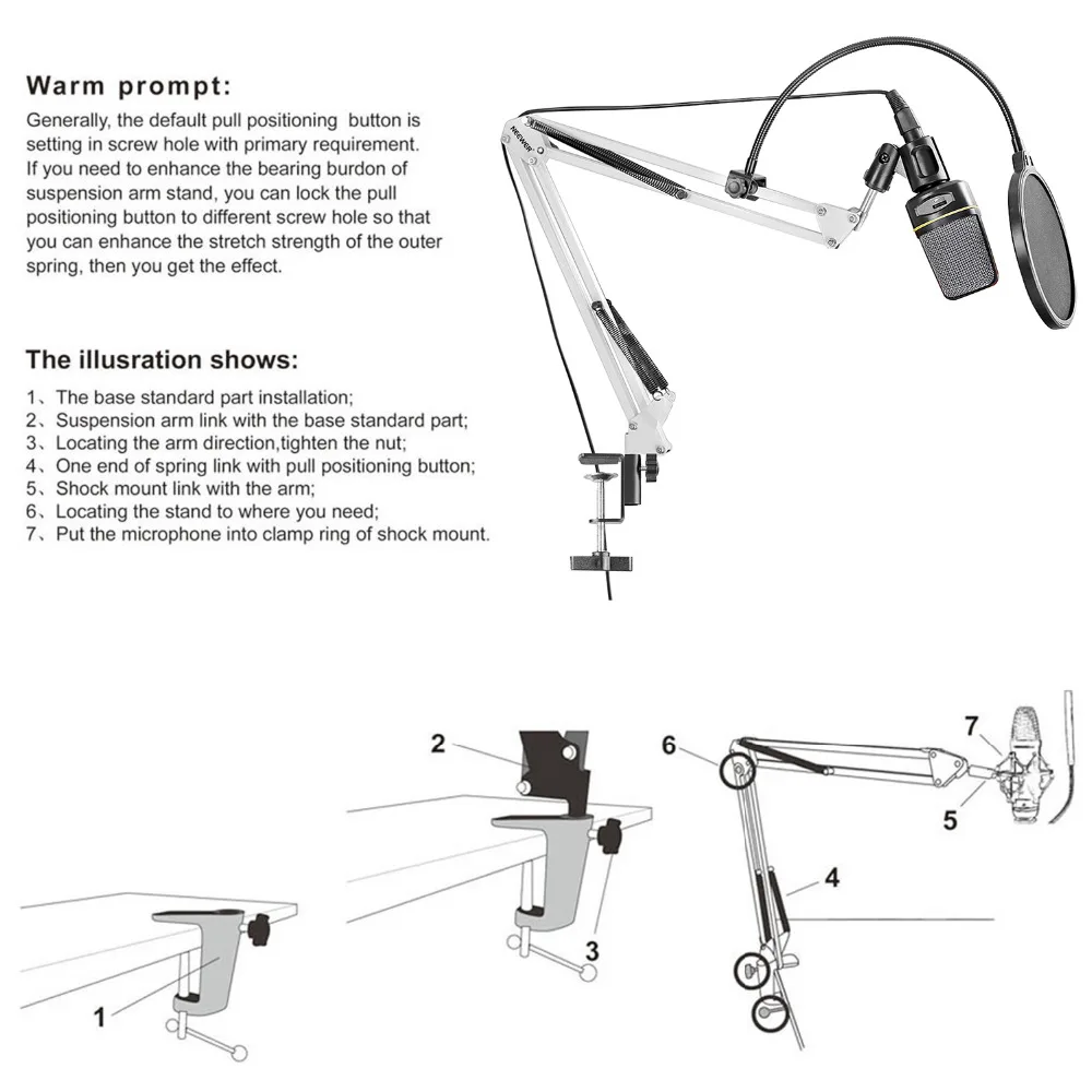Neewer настольный микрофон Подвеска стрелы Ножничные руки стенд держатель микрофон для студии вещания, запись+ поп-фильтр