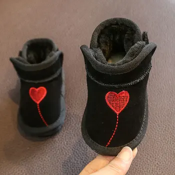 

Size15-25 Toddler Baby Genuine Leather Boots Plush Lining Embroidery Snow Boots Light-weight Soft Cotton Shoes First-Walkers