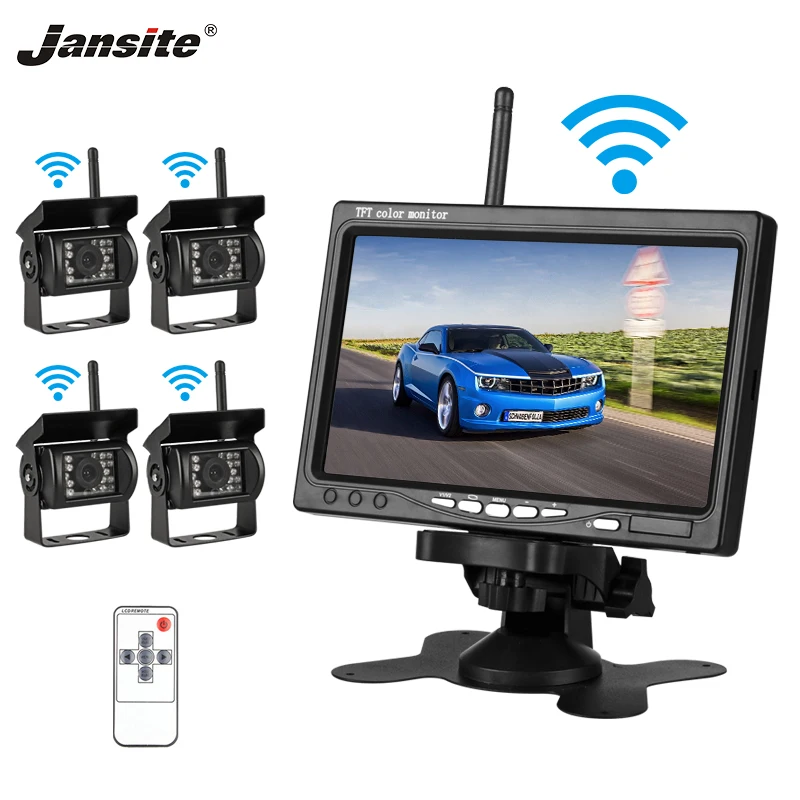 

Jansite 7" TFT LCD Wireless Car Rearview Monitor Display Reverse Assistance Camera Paking System with Four Backup cameras for RV