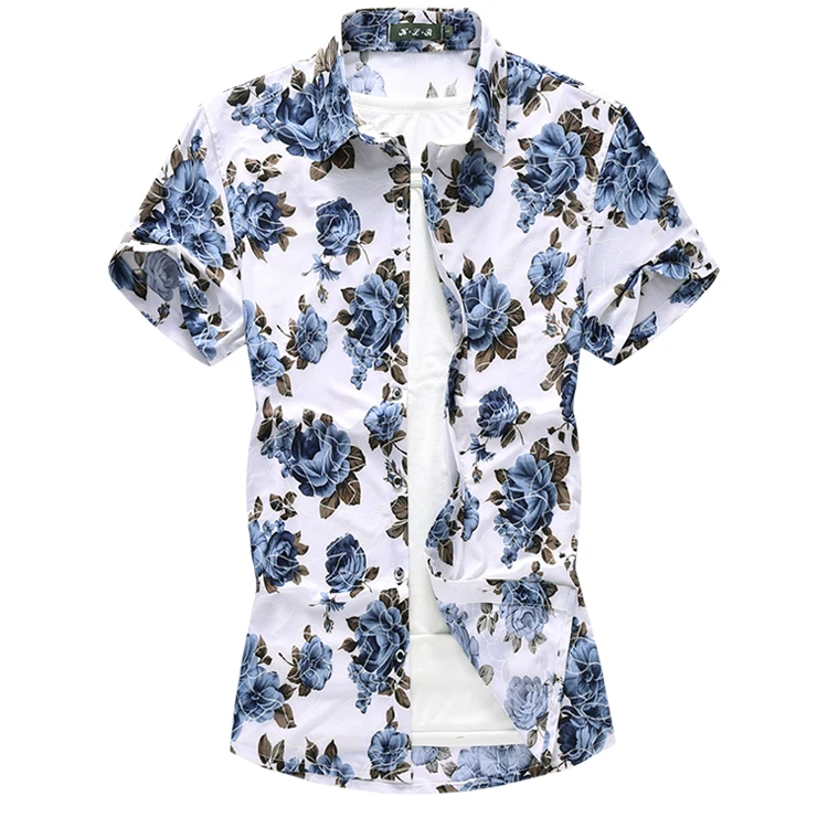 M-7XL повседневные мужские рубашки slim fit рубашки для мужчин мужские рубашки в цветах эластичные мерсеризованный хлопок с коротким рукавом ropa