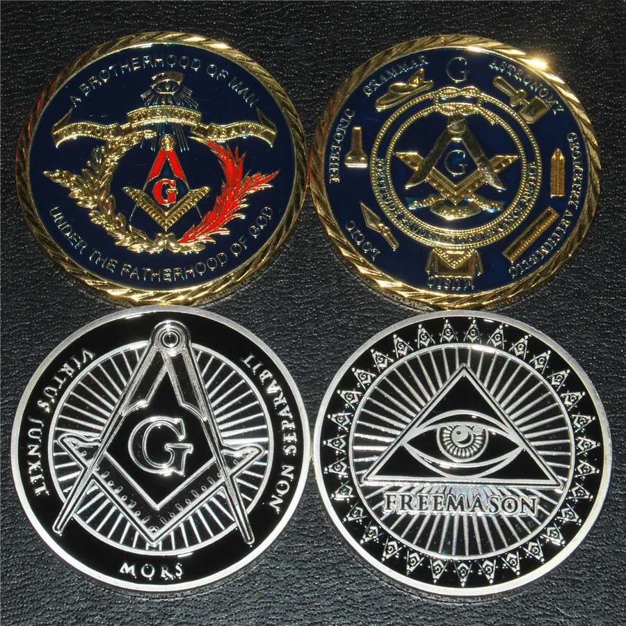 

Free shipping 2pcs/lot ,MIx order two design Metal Craft Freemason Masonic Mason illuminati all-seeing eye replica coins