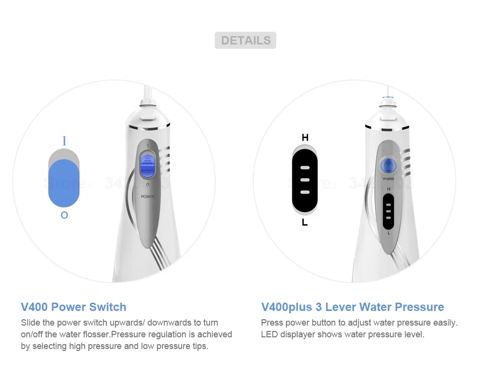 Waterpulse V400 зубные ирригатор Портативный Вода Flosser ирригатор полости рта 240 мл Водонепроницаемый воды нитью с 4 насадки/Jet советы Ирригатор для полости рта капельный полив