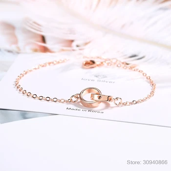 

Two Circles Geometric Hollow Sweet Romantic Heart 925 Sterling Silver Female Resizable Bracelets SBR172