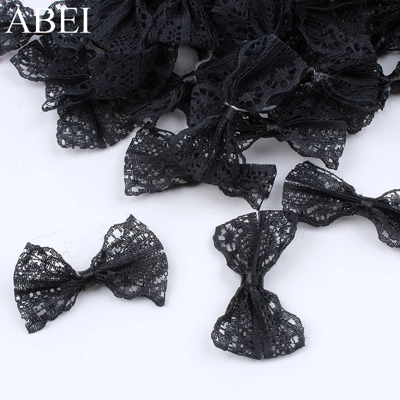 

50pcs/lot Black Lace Bow Garments Accessories DIY Sewing Bow Ties Handmade Ornaments Wedding Party Evening Clothes Decoration
