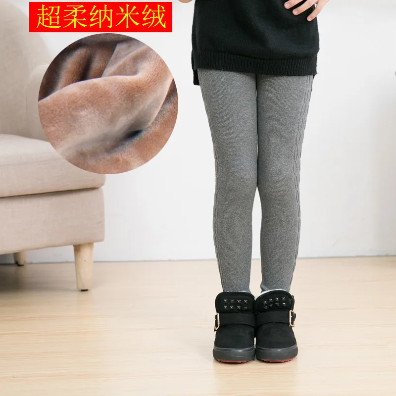 

Autumn and winter models girls knitted nano velvet leggings children plus velvet thickening leggings baby warm pants