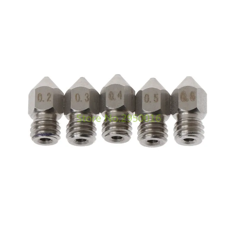 

5Pcs Stainless Steel Nozzle 0.2/0.3/0.4/0.5/0.6mm for 1.75mm MK8 Extruder Prusa i3 A8 3D Printer Parts Accessories C26