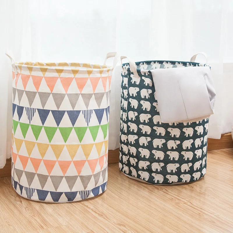 Folding large cotton linen cloth laundry basket laundry basket household clothes toys dirty clothes collection basket