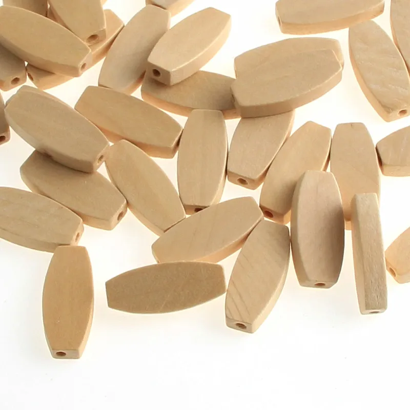 

26x11x5mm Flat Wooden Beads 40Pcs Wood Color Unfinished Geometric Wood Beads for Jewelry Making DIY Rattle Necklace