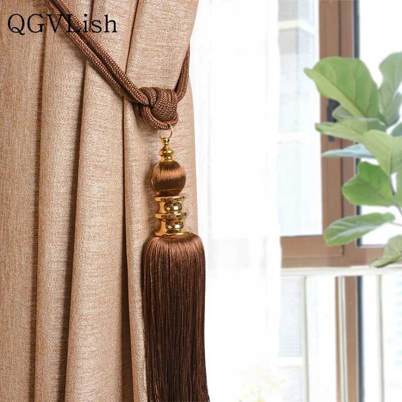 QGVLish 2Pcs European Curtain Tiebacks Tassel Fringe Hanging Ropes Brush Buckle Straps Accessories Home Decor | Дом и сад