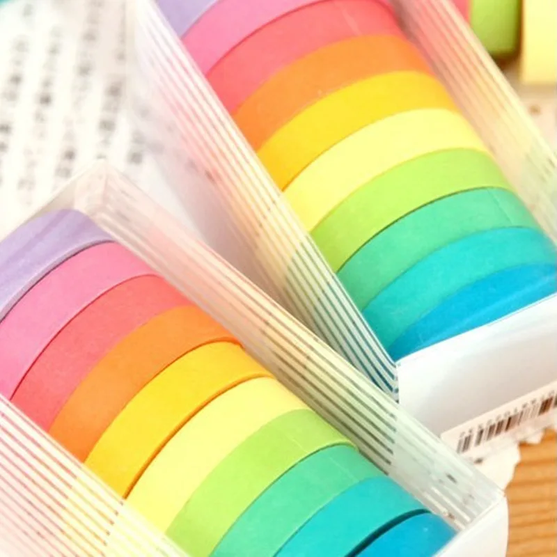 

10pcs Rainbow Solid Color Easy To Tear Paper Tape Japanese Masking Washi Sticky Diy Hand Account Diary Gift Packaging Supplies 8