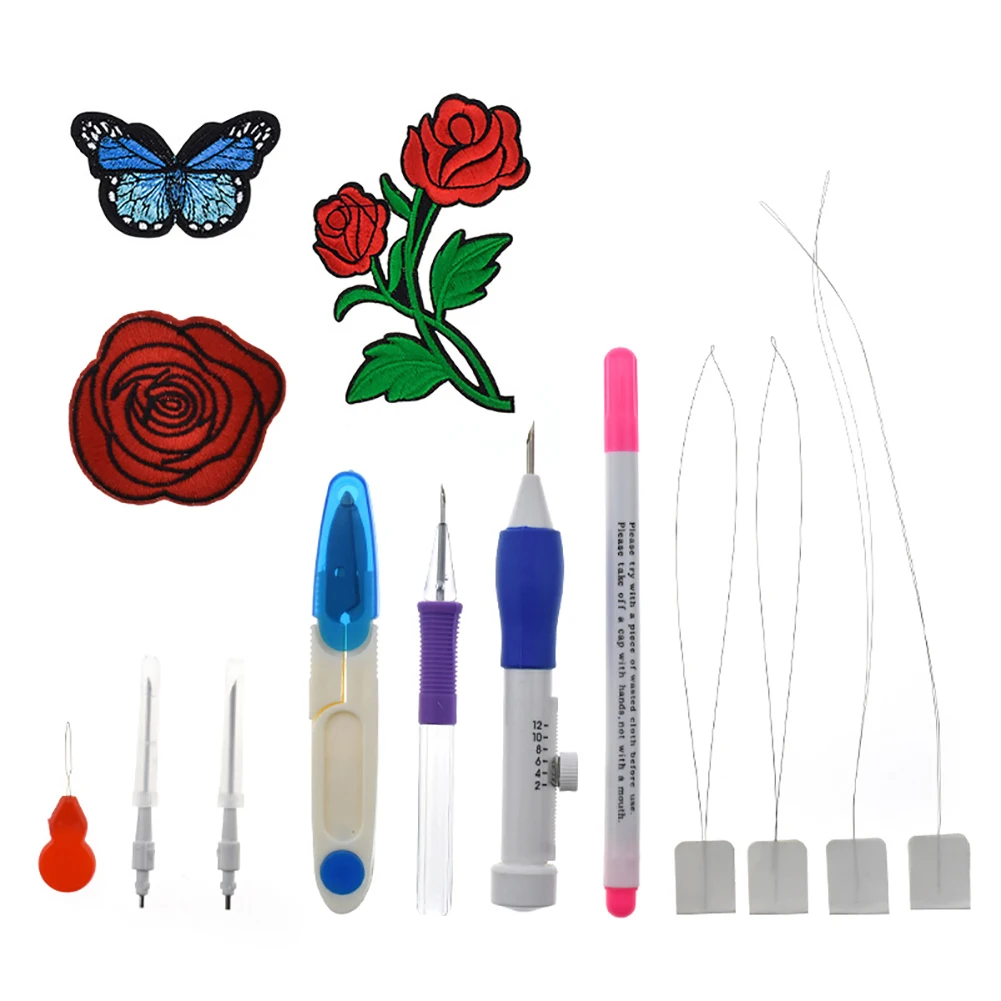 12Pcs Magic Embroidery Pen Punch Tool Kit Embroidery Stitching Punch