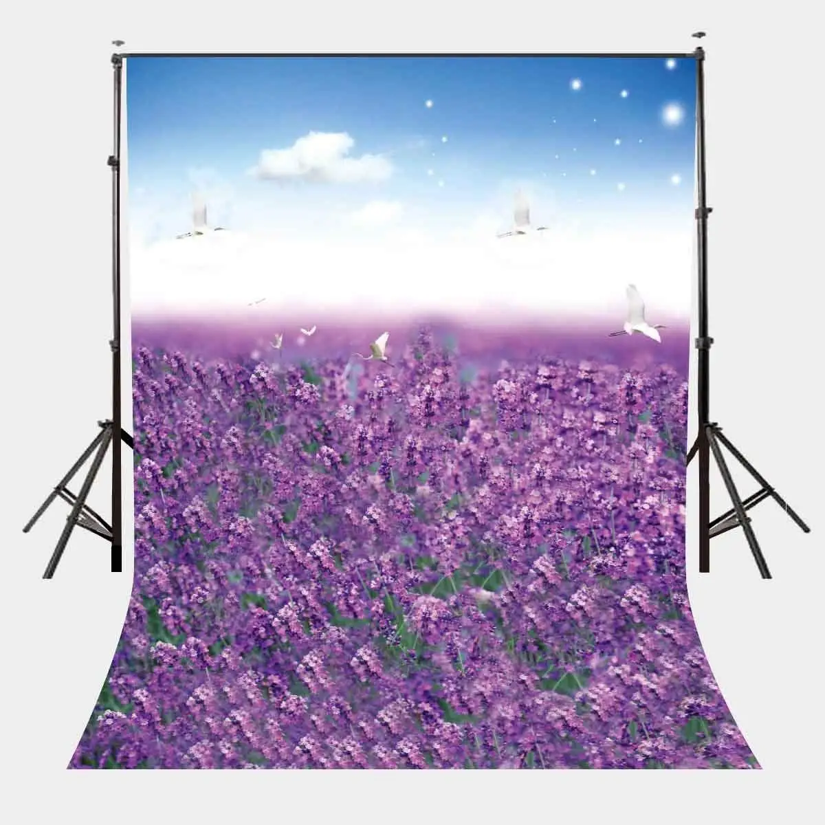 5x7ft Лавандовые Цветы Сад Фон Летающие птицы белое небо фотография фон|Аксессуары