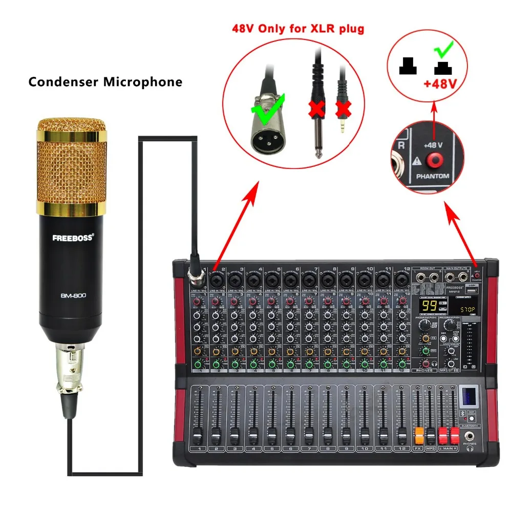 Freeboss MINI12 Bluetooth Запись 12 каналов (моно) 99 DSP эффект USB воспроизведение и функция