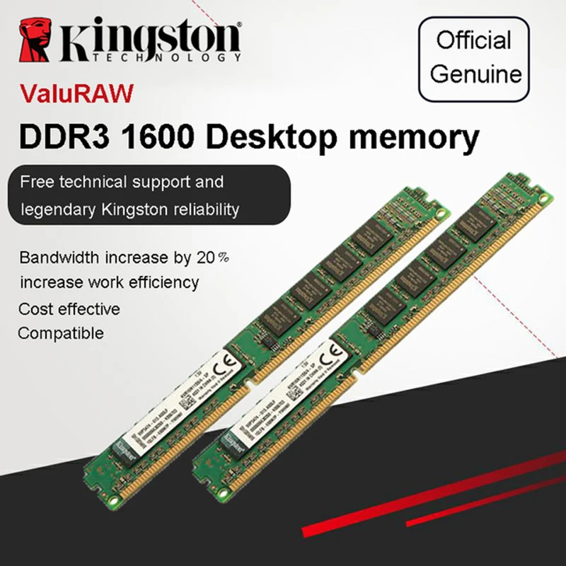 

Original Kingston Memoria RAM 4GB 2GB 1600MHz DDR3 (PC3-12800) 240 Pin Intel DIMM Motherboard Memory For Desktop PC 1600 MHz