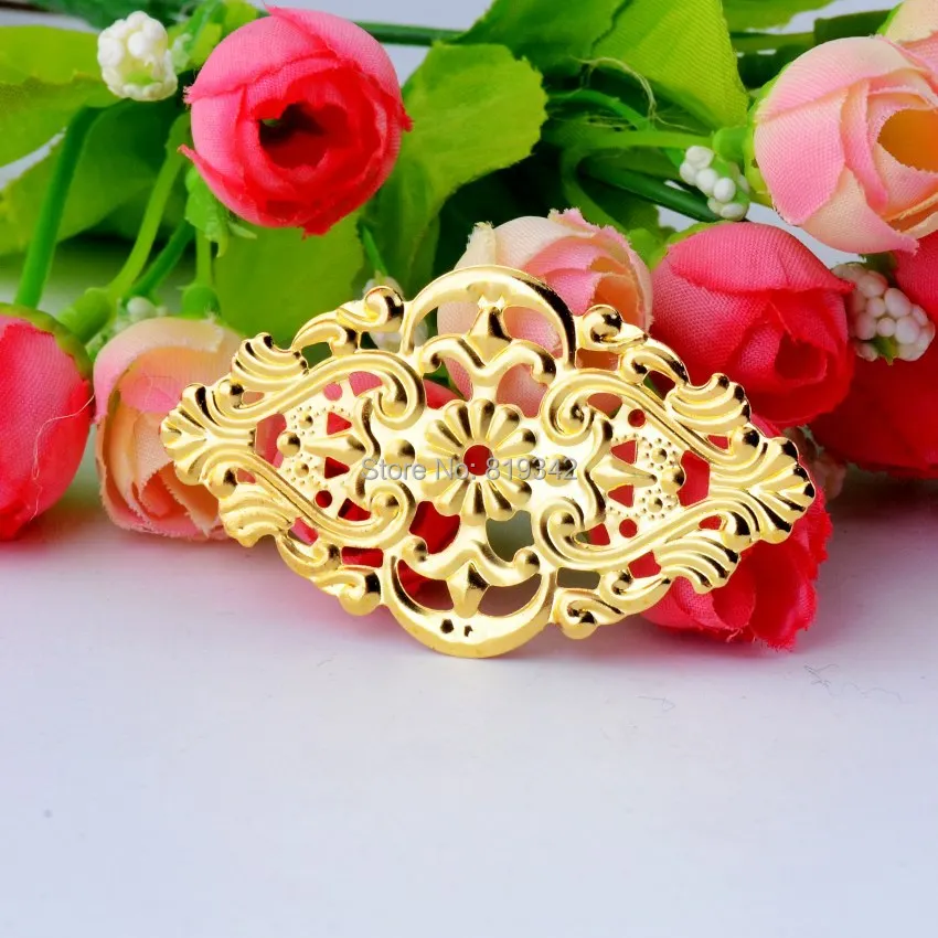 

Free shipping-30Pcs Gold Tone Filigree Flower Wraps Connectors Metal Crafts Decoration DIY Findings Connectors 5.4x3.2cm J2717