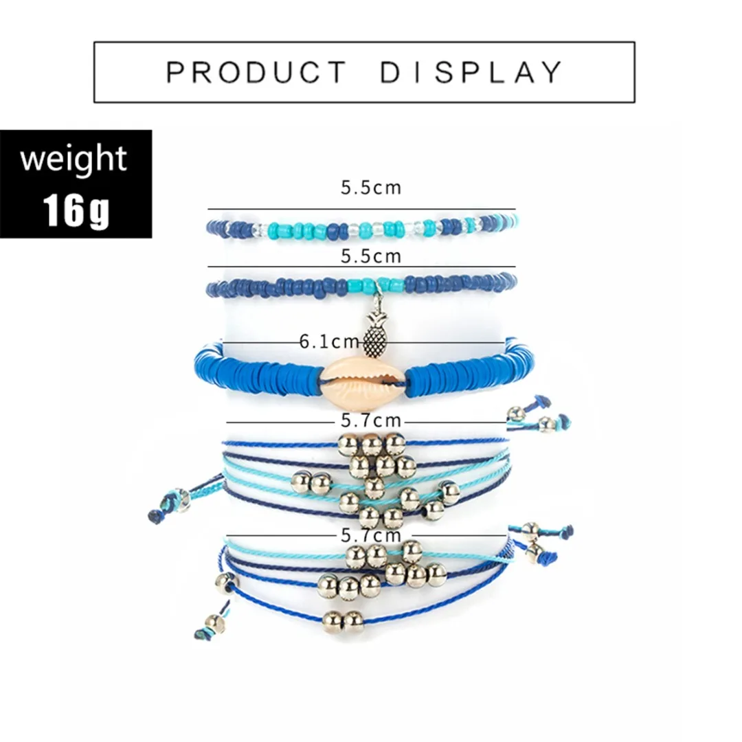 Boho Bangle Dolphin Pineapple Shell Bracelet for Women Fashion Mini Beads Rope Braided Bracelet Set Summer Bohemia Jewelry