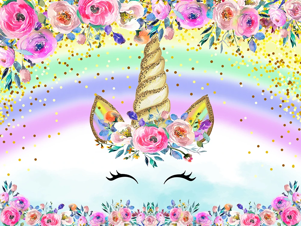 HUAYI Unicorn Birthday Party Photography Backdrop Baby Shower Dessert Table Decor Banner Photophone Background Unicorn Backdrop