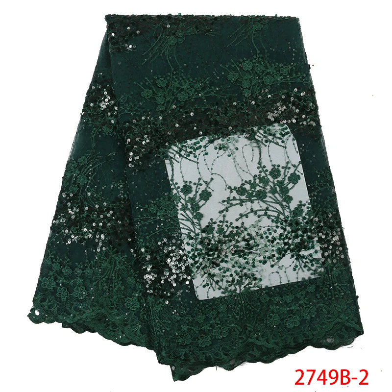 

High Quality French Net Lace Fabric 2019 Latest African Embroided Tulle Lace Fabrics with Sequins for Nigerian Dress KS2749B-2