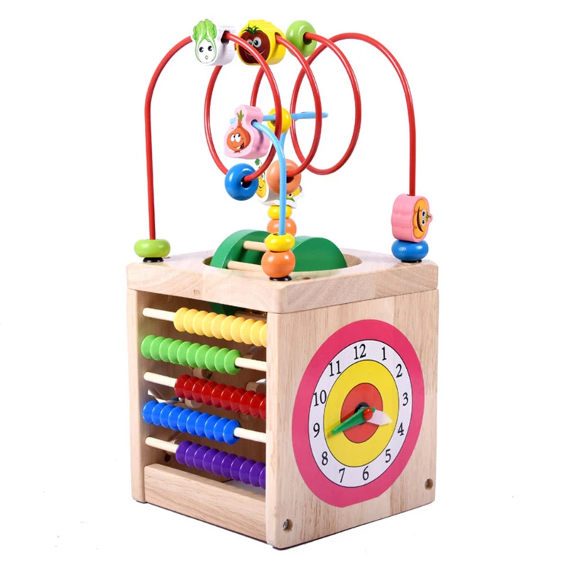 Multi Function 6 In 1 Wooden Math Around Bead Maze Letters Recognition Abacus Clock Learning Educational 3