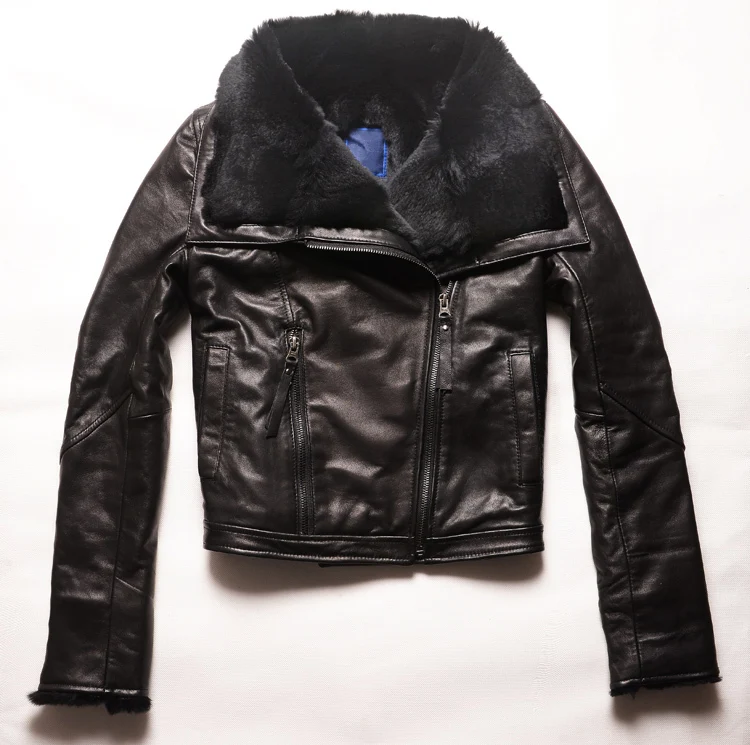 

Factory 2016 Women Jackets Real Sheepskin Genuine Leather With Natural Rabbit Fur Liner Fashion Brand Slim Warm Winter Coats