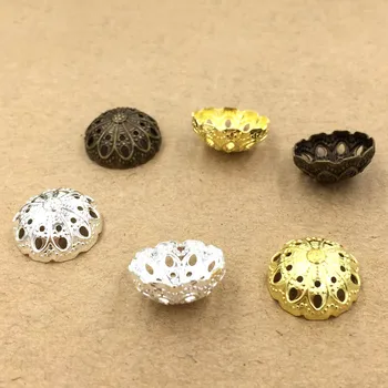 

12mm Filigree Flower Beads Caps Metal Charms Spacer Beads Bu Yao Hair Clasps Connectors Wraps Links Blank DIY Findings