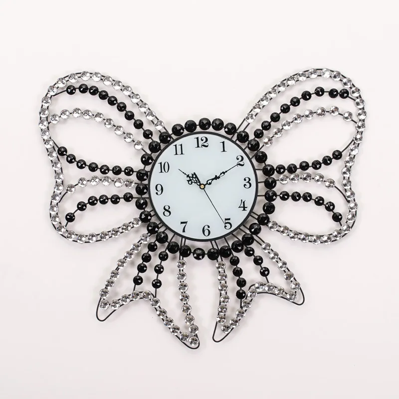 

Tuda Free Shipping 8 Inches Crystal Mute Wall Clock Butterfly Shaped Iron Wall Clock European Style Home Decor Hanging Clock