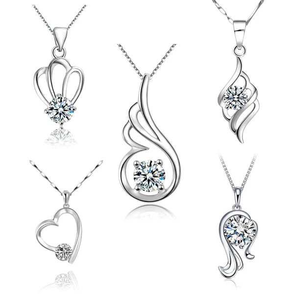 

Simple Silver Plated Crystal Zircon Pendant Necklace Wholesale Fashion Lady Jewelry 18 Style For Choose