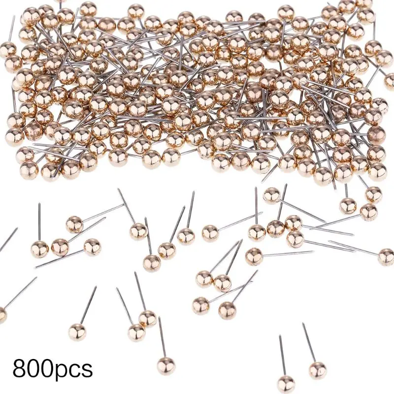 800 штук, нажимные булавки для карт, круглая пластиковая головка с точками из нержавеющей стали, 0,16 дюймовая головка(серебро/золото/розовое золото/Черное золото/W