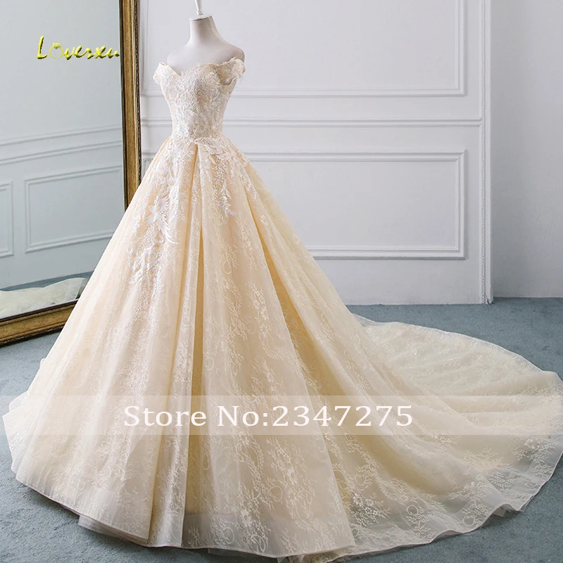 Loverxu Vestido De Noiva сексуальное кружевное бальное платье Свадебные платья Роскошные лодочные шеи часовня Поезд аппликации винтажное свадебное платье
